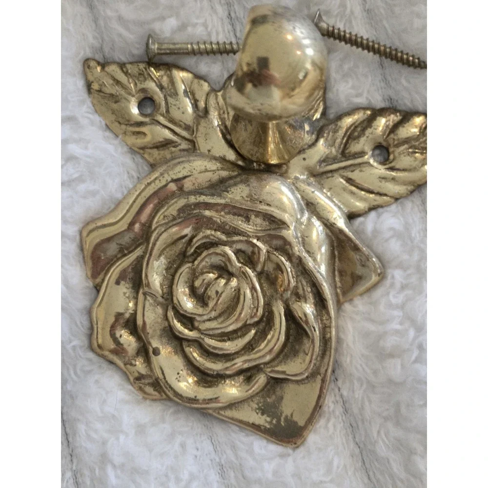 Pair Brass Curtain Rid Finials Or Tiebacks Drapery Rose Design With Screws